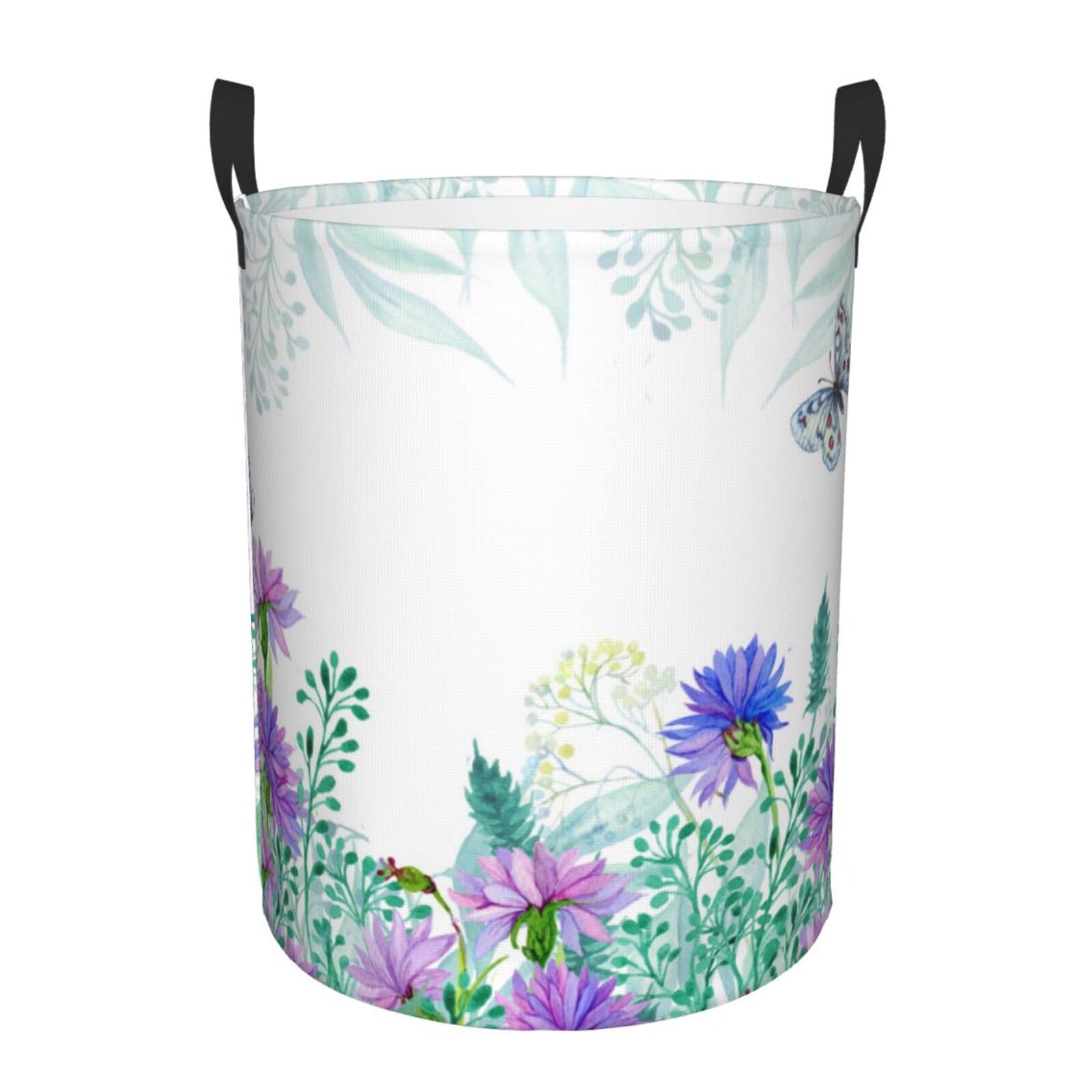 Laundry Basket Wildflowers and Butterflies Laundry Hamper Waterproof Idea Hampers Large Collapsible Baskets with Handle Suitable for Bedroom Bathroom Utility Room Kitchen