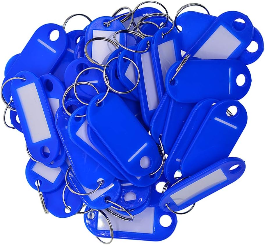 50pcs Removable Waterproof Key Tags ID Name Card Tags Mark Labels for Luggage, Keychains Color Choice - Royal Blue