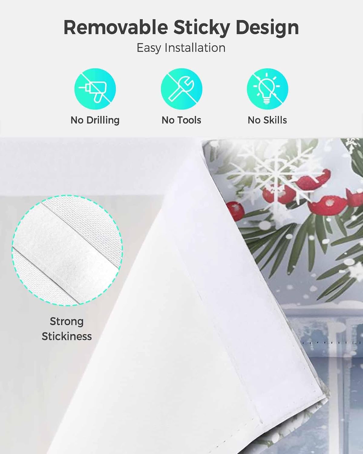 Blackout French Door Curtains, Xmas Snowman Birds Thermal Insulated Door Window Curtains, Christmas Green Silver Pine Snowflake Tie Up Shade Doors Window Covering for Patio, Front, 26 x 20 Inches