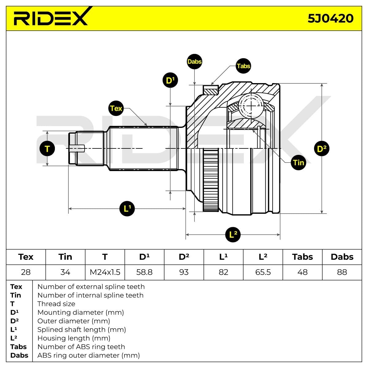 RIDEX 5J0420 Kit giunti semiasse Compatibilità con SSANGYONG Korando SUV CK