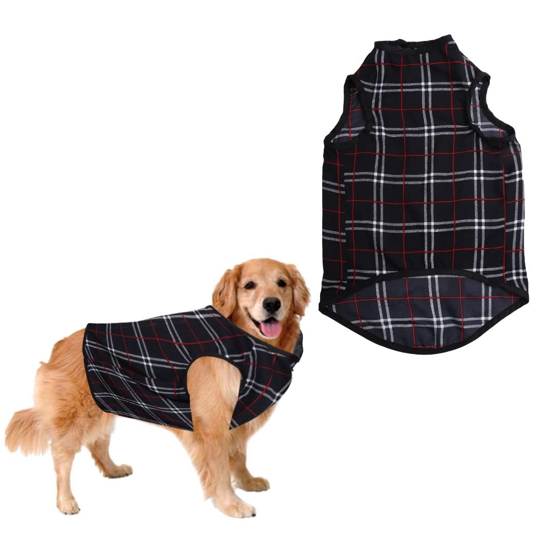 Sage Square Crazy Printed Dog T-Shirt, Trending Dog T-Shirt, Ultra Soft & Light Weight, Comfortable & Breathable Dog Apparel, Trendy Outfit (Black Check Print) (XXLarge - 28inch)