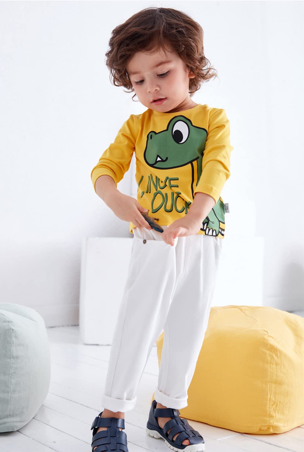 BINIDUCKLING Pantalon chino uniforme garçon coupe droite taille élastique pantalon d'école pour garçons de 3 à 14 ans