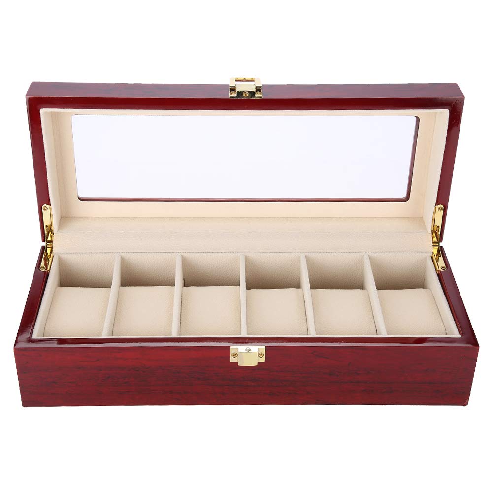 Juroupi 6 Slots Wooden Watch Storage Case Display Box Holder Organizer