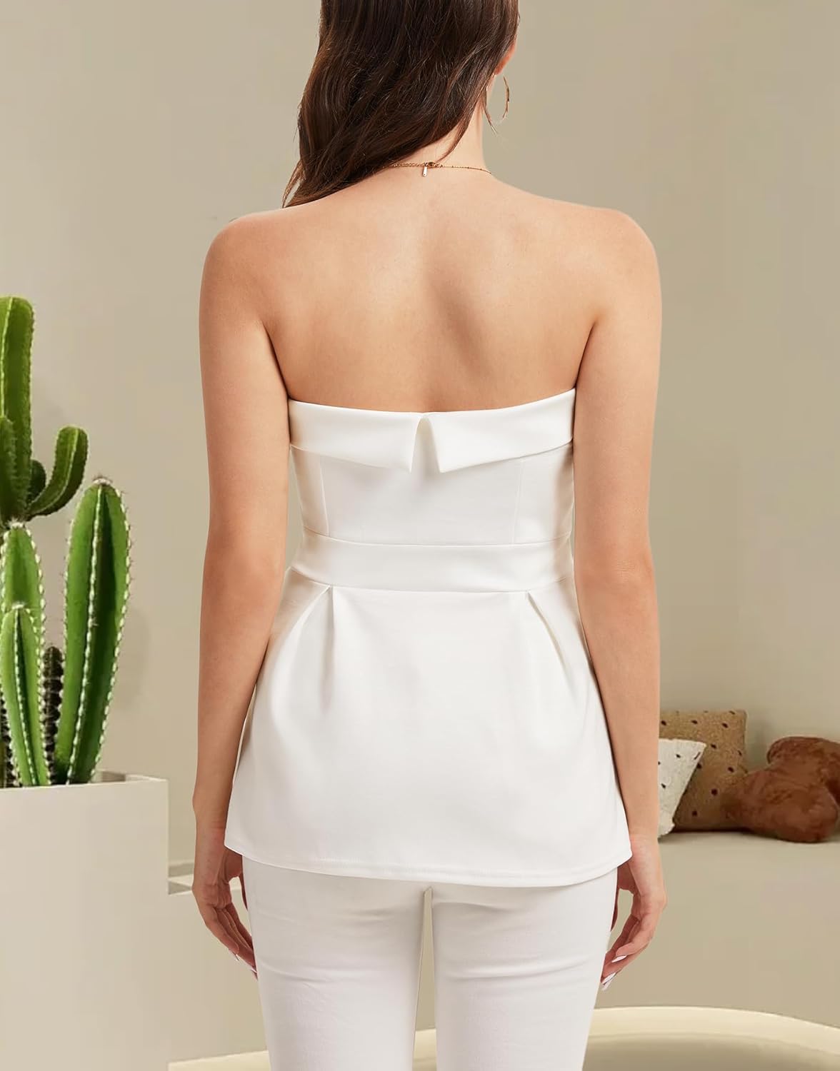 Strapless Tube Top for Women Going Out Y2k Summer Bandeau Top Ruffle Hem Sexy Off The Shoulder Bustier Trendy Tops - Image 6