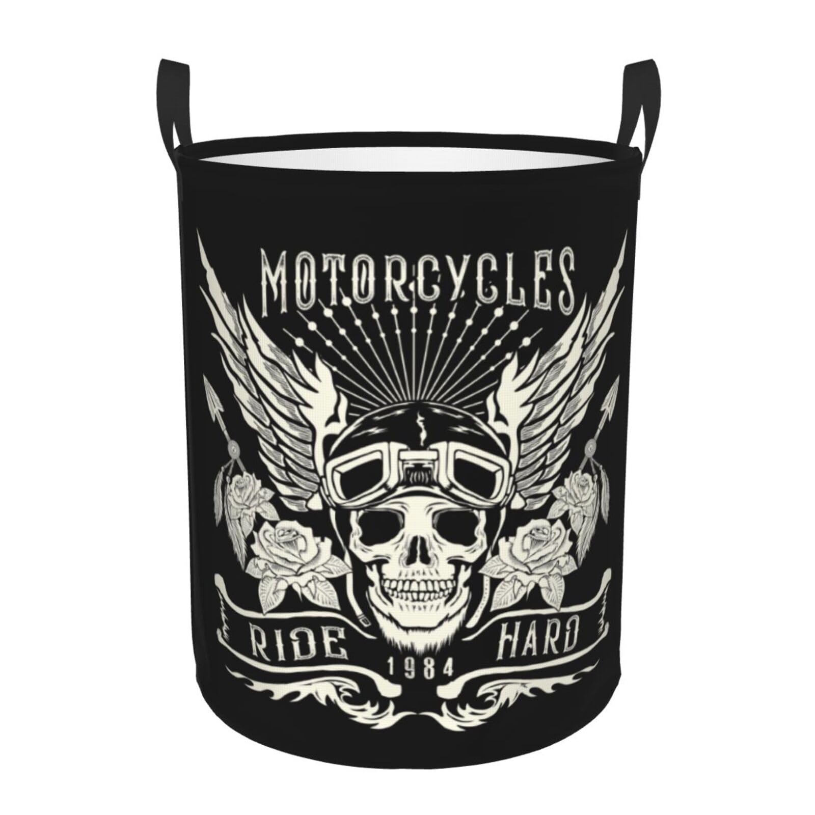 Laundry Basket Motorcycle with Skull Laundry Hamper Waterproof Idea Hampers Large Collapsible Baskets with Handle Suitable for Bedroom Bathroom Utility Room Kitchen