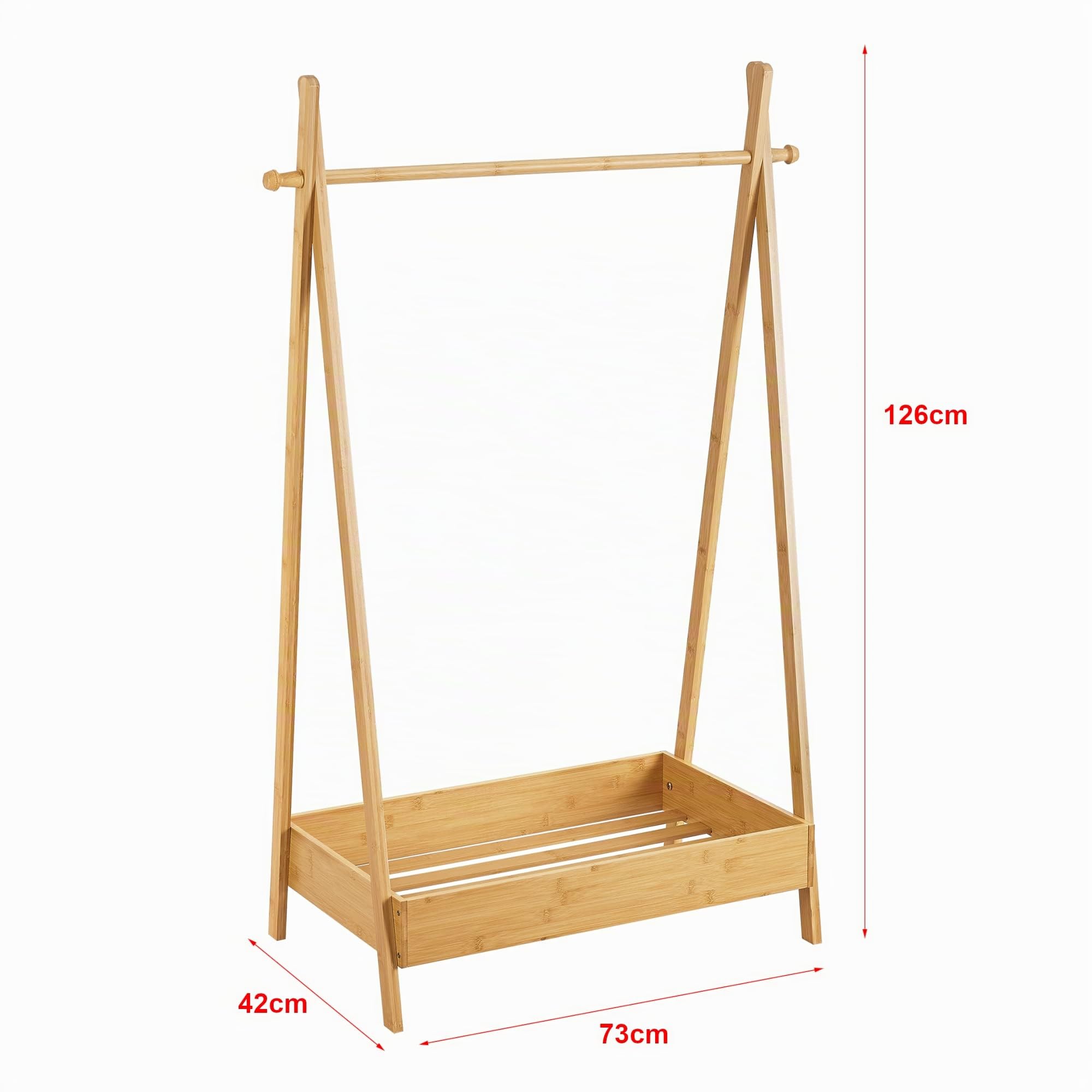 [en.casa] Perchero Burro Infantil con 1 Barra y Zapatero Portaropa Armario para Ropa Clóset Guardaropa Dormitorio Bambú 126 x 73 x 42 cm Color Natural