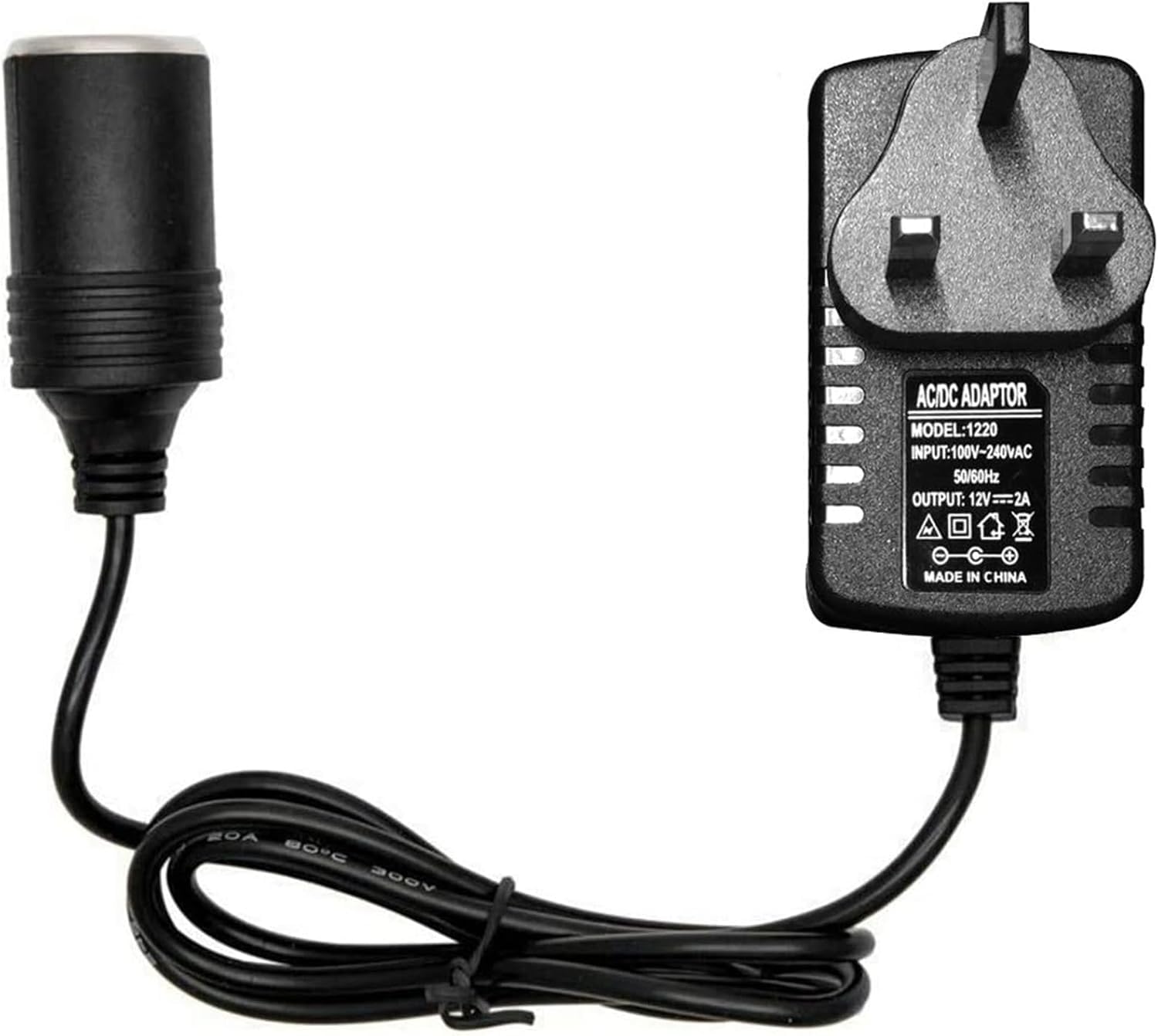 Car Power Inverters, Car Plug Adapter 240V 2A AC Mains to 12V DC, Car Converter Socket Voltage Converter Power Adapter UK Plug AC to DC Household Cigarette Lighter (Maximum Power 24W-Black)