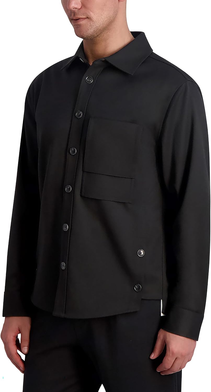 KARL LAGERFELD Mens Side Buttons Chest Pocket Long Sleeve Top - Image 3