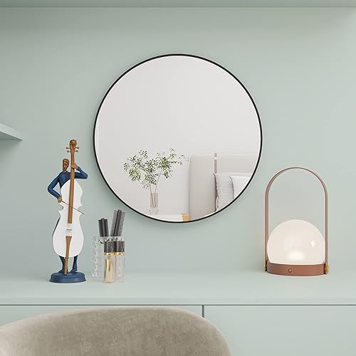 FLYMUHJIA Espejo decorativo redondo para baño, espejo de maquillaje, espejo de pared, espejo de escritorio, espejo de seguridad con marco de