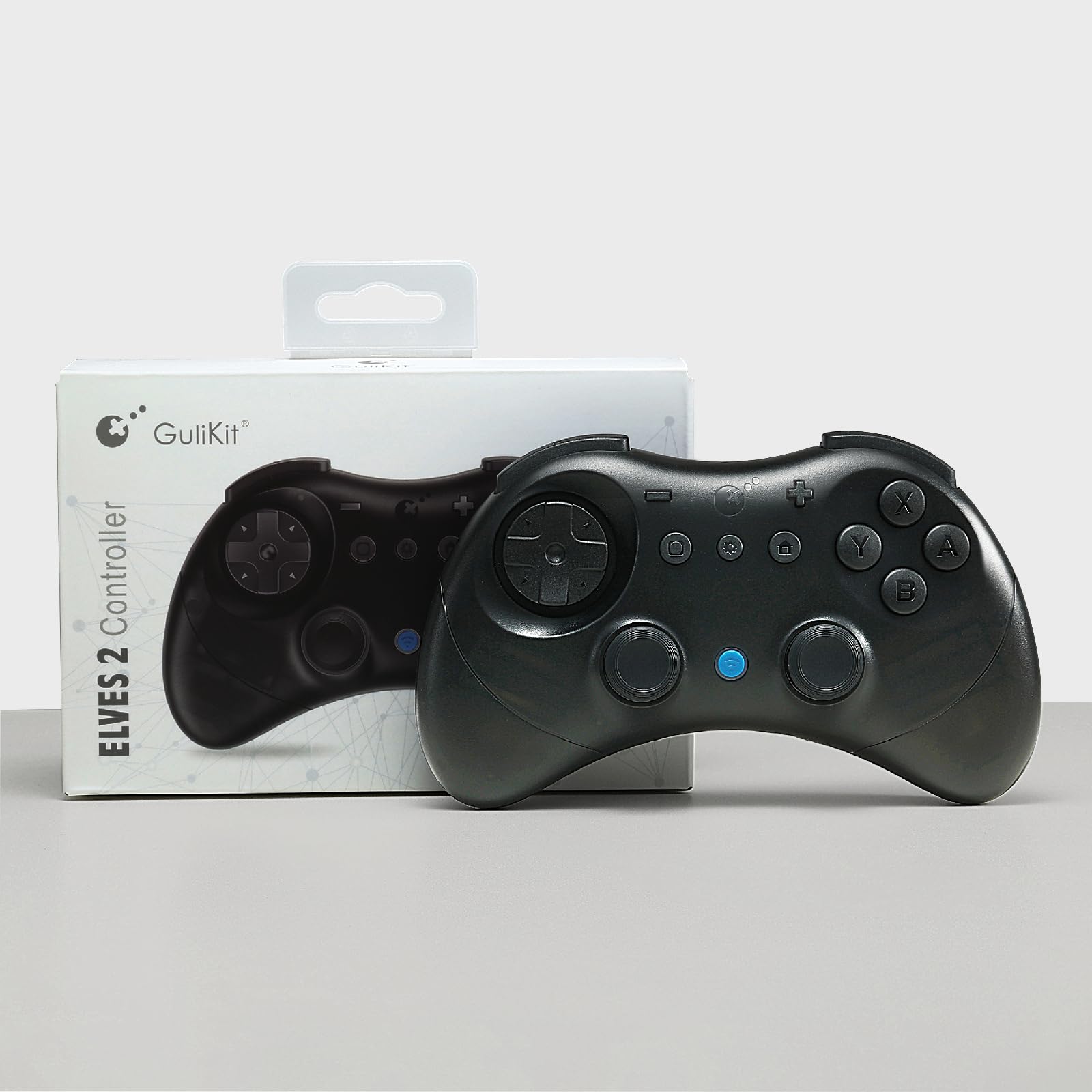 GuliKit Elves 2 Mando Inalámbrico para Switch/Switch 2/Windows PC/Android/iOS, Joysticks de Efecto Hall, 1000Hz Cableado, 730Hz Bluetooth, Wake-Up Switch1/2, Vibración Dual, Giroscopio, Turbo - Negro