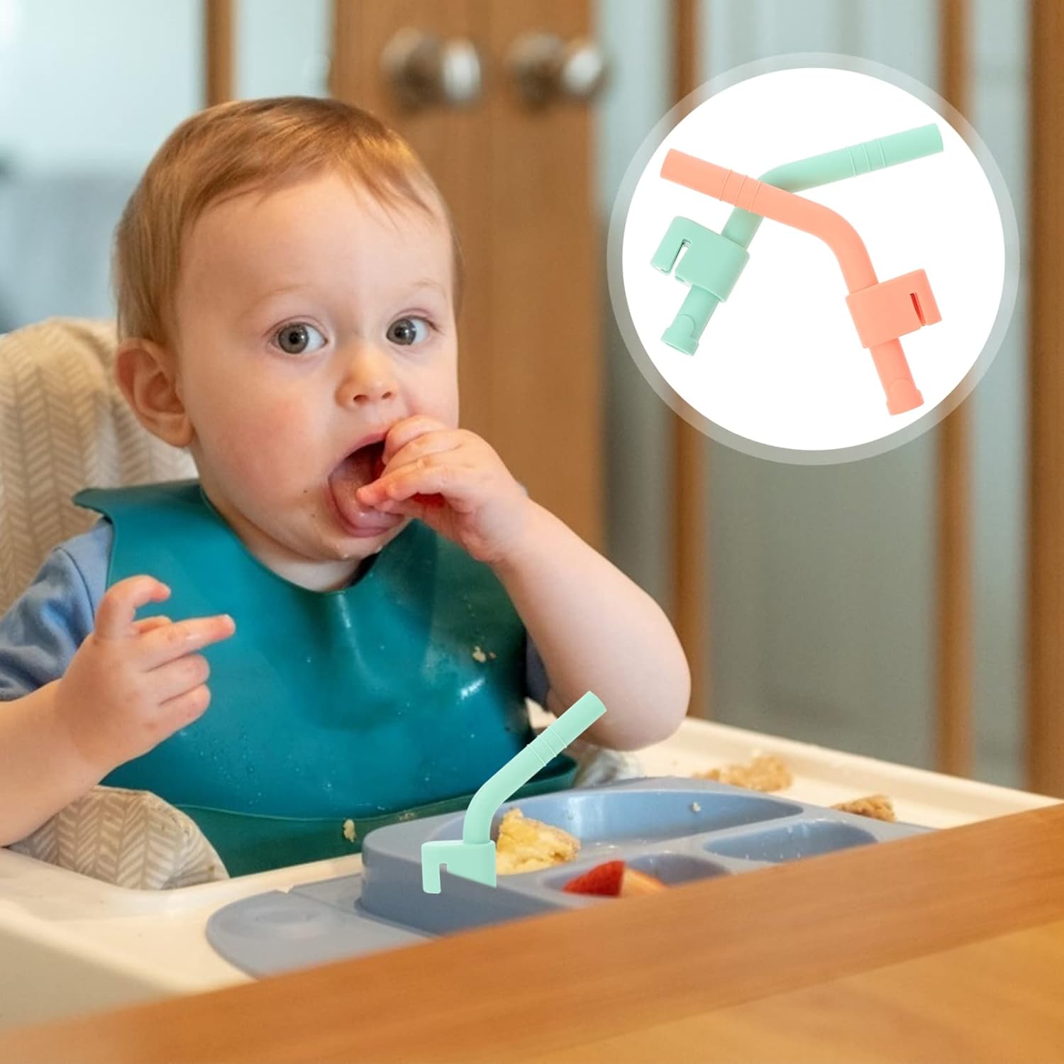 日本産 Lurrose 離乳食 シリコンストロー ベビー シリコン製 洗える 携帯 安全 無毒無害 乳幼児用 食事用 ランチョンマット離乳食 ベビー食器 4本セット 緑 オレンジ Para Choque Com