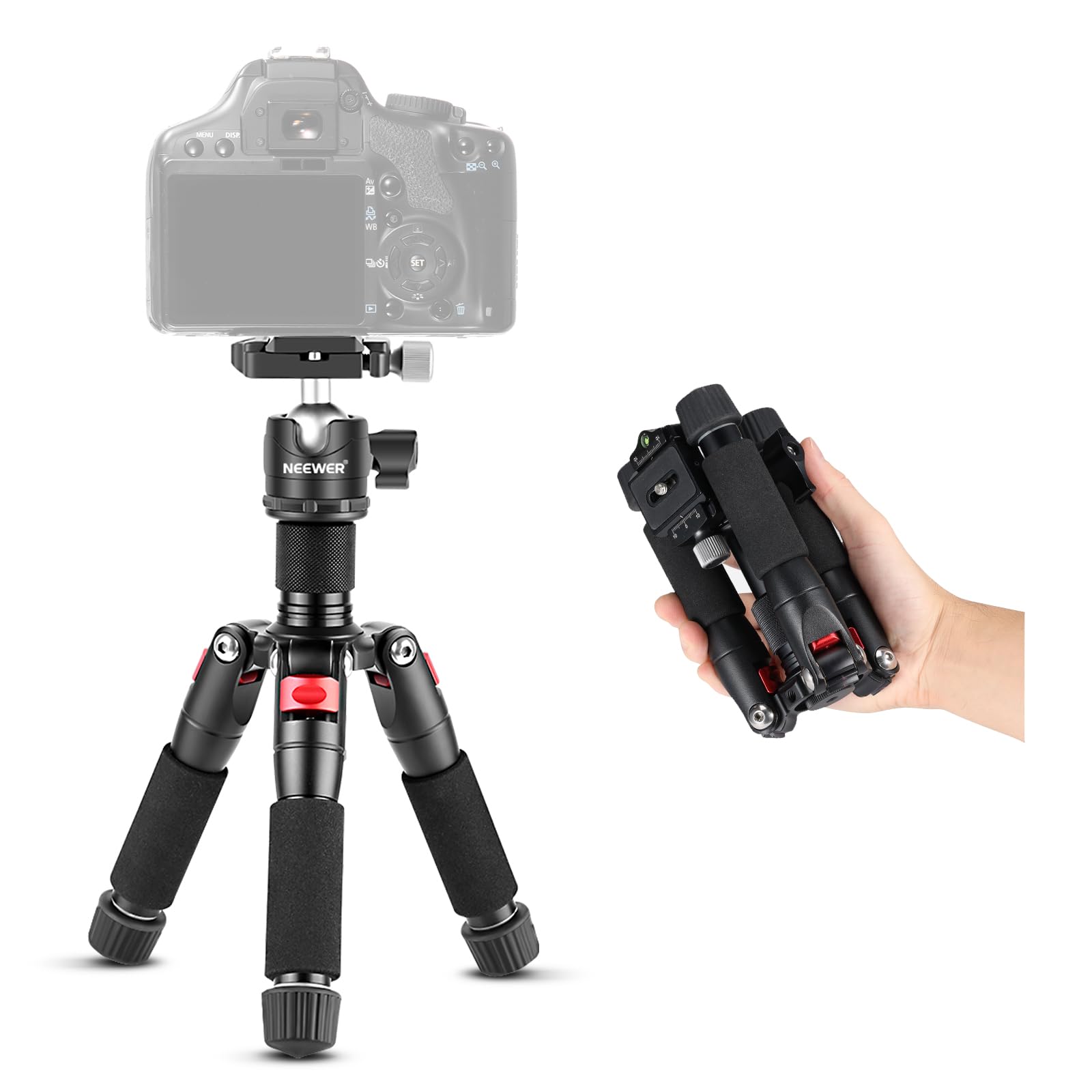 neewer portable desktop mini tripod - aluminum alloy 20 inches/ 50 centimeters with 360 degree ball head, 1/4 inch quick shoe plate for dslr camera video camcorder, load up to 11 pounds/5 kilograms