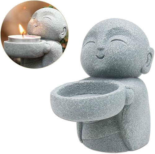 ZORZA 1 portavelas de Buda de piedra arenisca vintage, estatuas de monje zen, simplista, estatua de Buda de Feng Shui, portavelas para oficina en