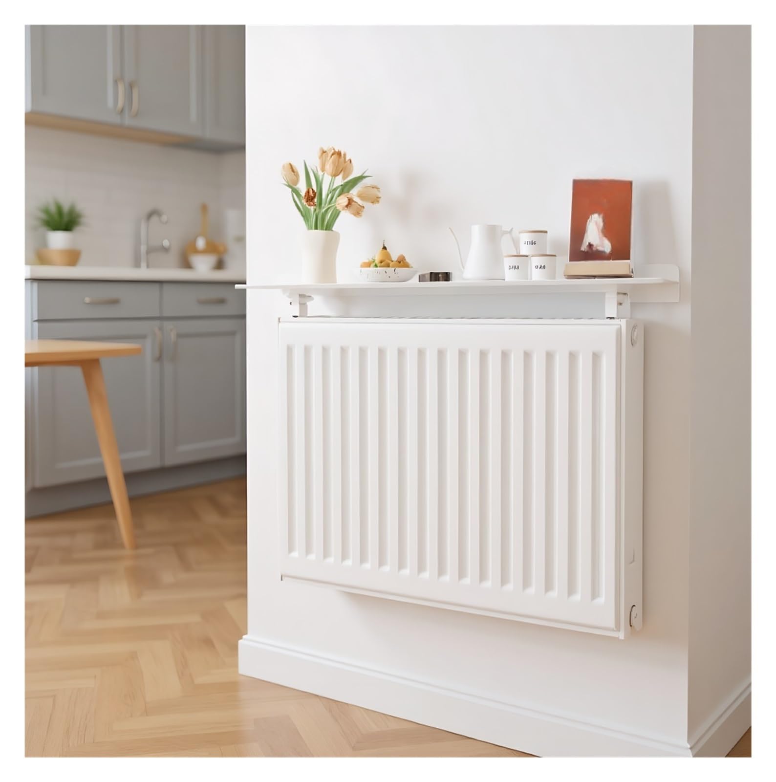 Étagère de radiateur Flottante en métal Blanc sans perçage Solution de Rangement décorative Moderne pour la Maison et Le Bureau Design Gain de Place Installation Facile (40 cm)