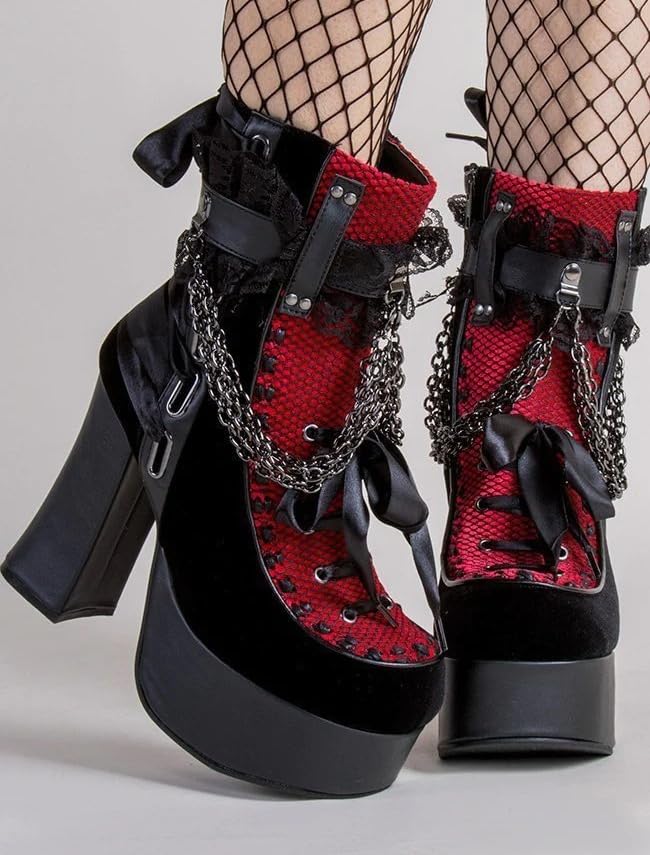 Sexy High Heels Boots for Women Round Toe Platform Booties Side Zipper Ankle Platform Boots for Women Goth Boots4