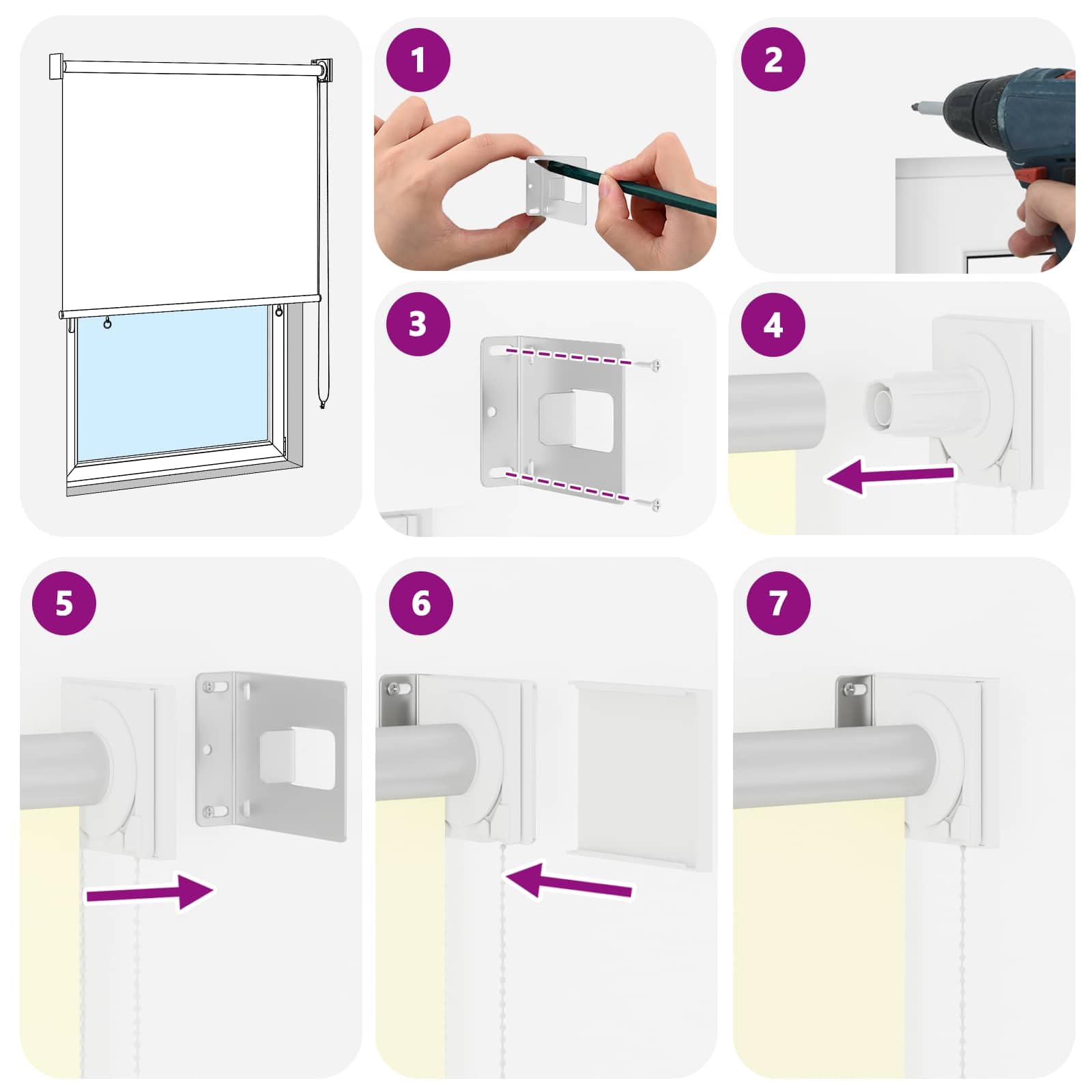 Tenda avvolgitrice in poliestere crema | Montaggio a parete o soffitto, catena sinistra o destra, controllo termico, filtro luce