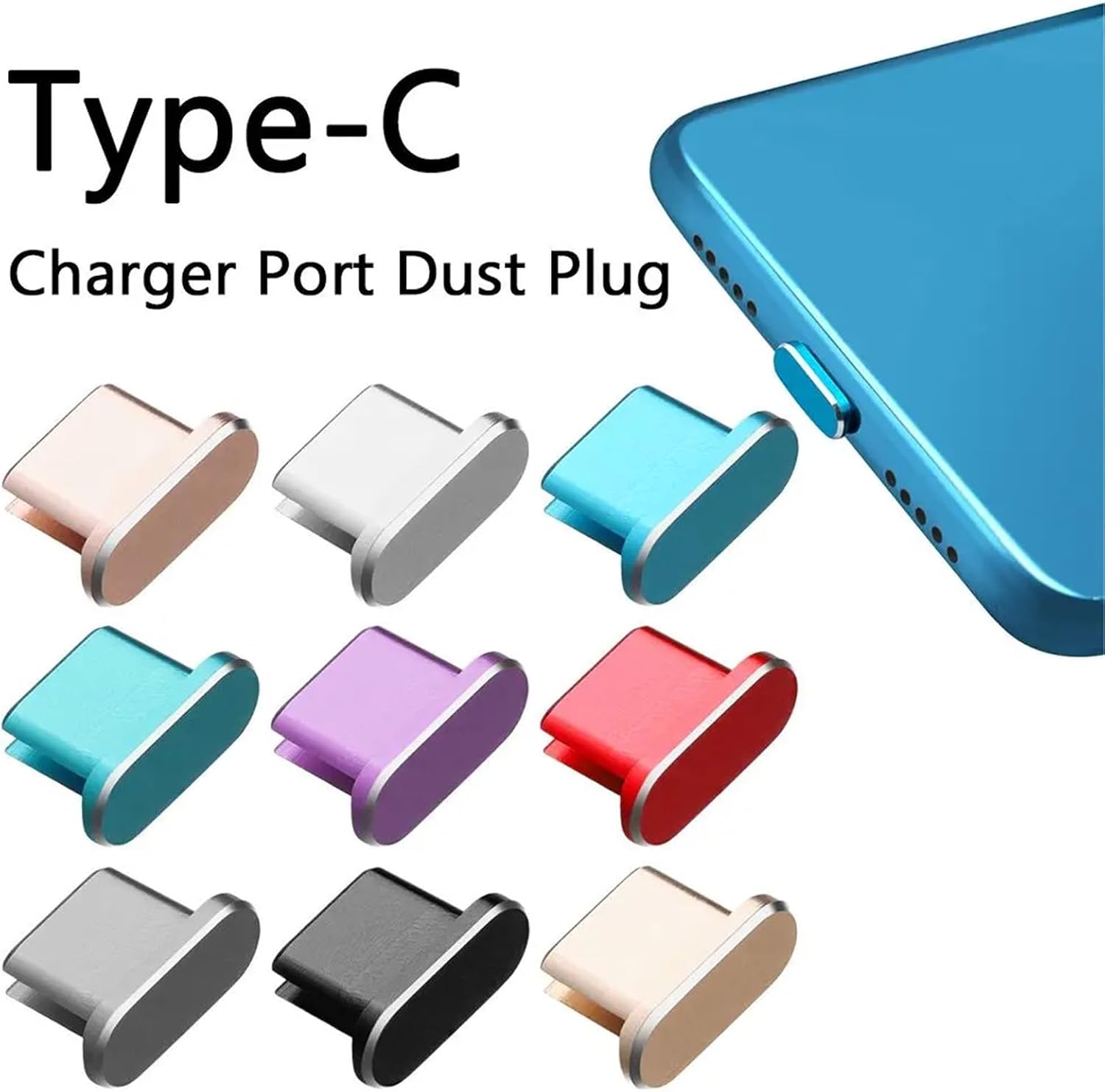 USB C Dust Plug 10Pcs Type-C Anti Dust Plug Charger Port Block Metal Stopper Cover(Black)