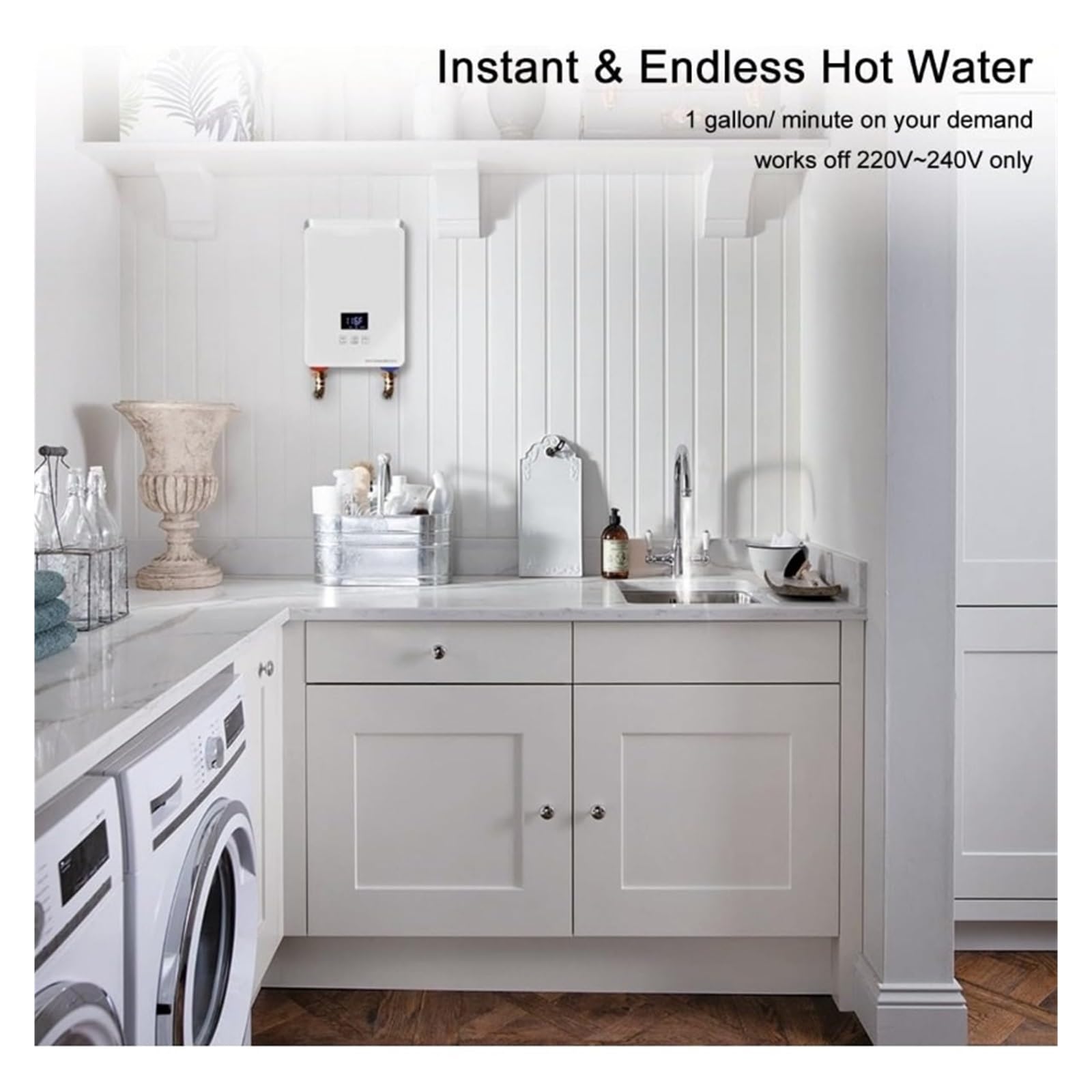 Scaldabagno Elettrico, Scaldabagno Senza Serbatoio 5,5 KW, Display Digitale al Punto di Utilizzo, Scaldacqua Elettrico Istantaneo con Automodulazione,per Cucina, Bagno, Lavaggio