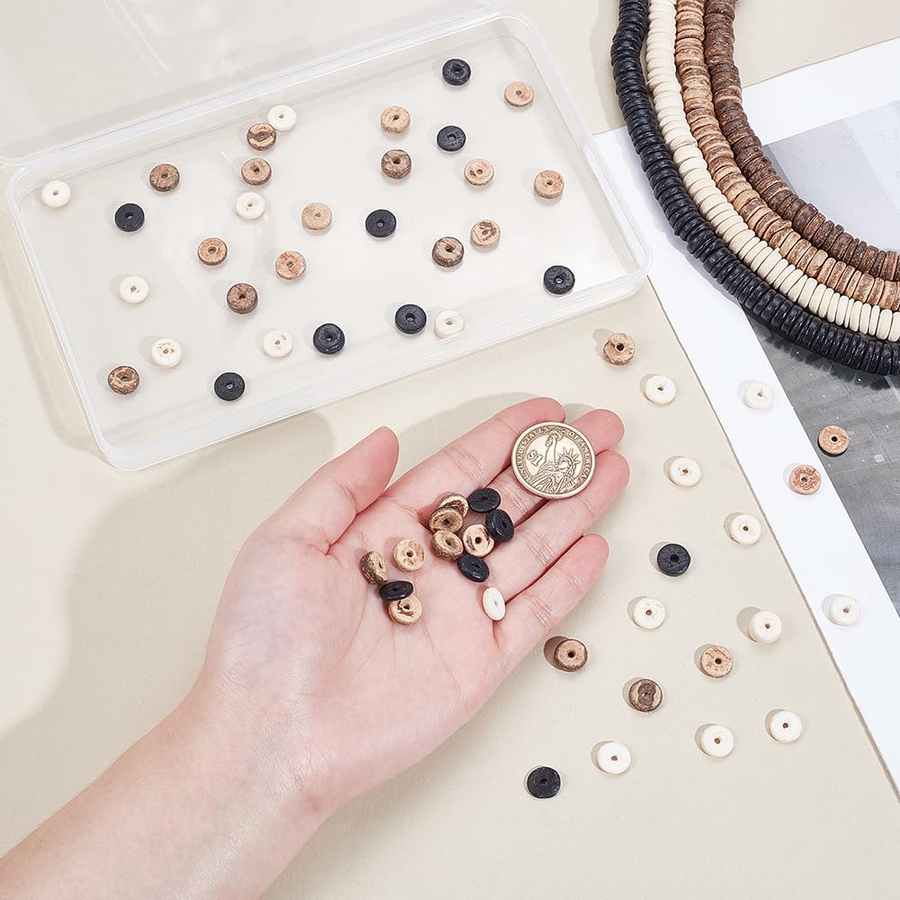 AHANDMAKER 496Pcs/4 Strands Coconut Shell Beads, 10mm Flat Round Coconut Spacer Beads Coin Disc Loose Charm Beads Beach Theme Beads Strands for Bracelet Necklace Jewelry Making, Hole: 1.7mm - Image 3