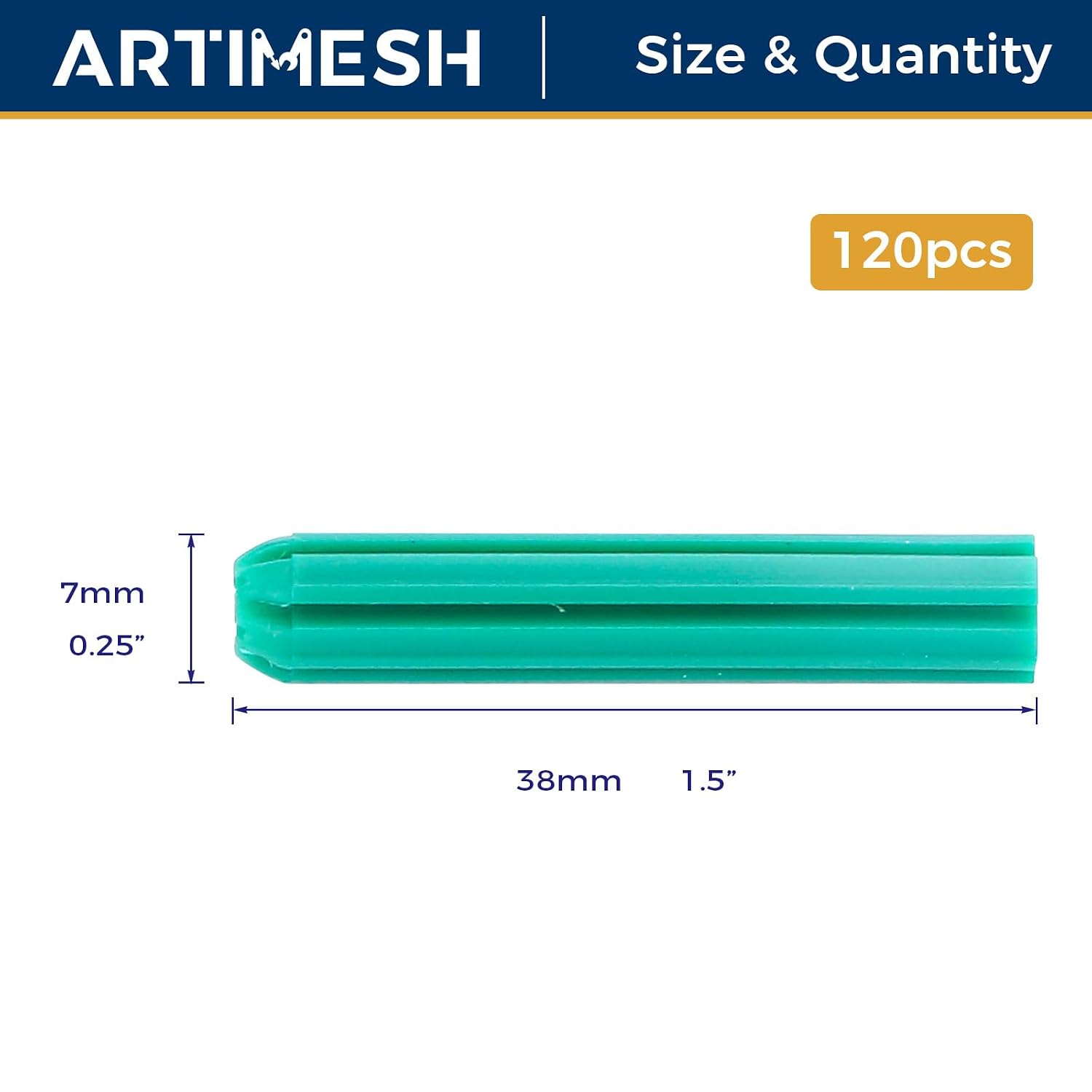 120 Pcs 7mm (1/4") x 38mm Plastic Expansion Anchors, Heavy Duty Green PE Wall Plugs for Concrete, Brick, Drywall & Hollow Walls