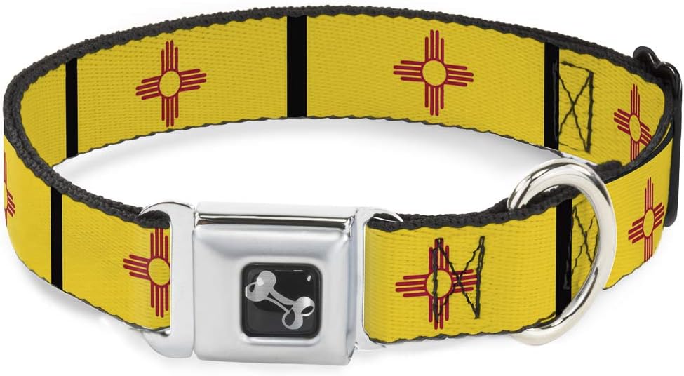 Buckle-Down Dog Collar Seatbelt Buckle New Mexico Flag Black Multicolor, 1"" Wide - fits 15-26"" Neck - Large (DC-W31445-L)