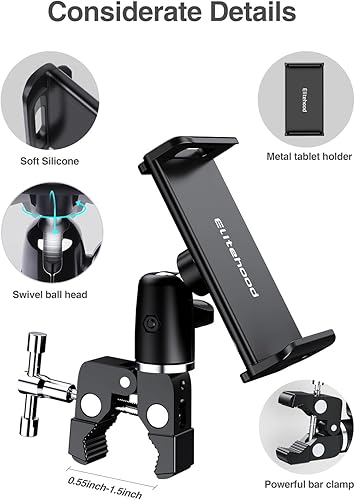 Miniatura 8 de elitehood Soporte de metal para iPad para soporte de micrófono, soporte de micrófono ajustable de 360, soporte de iPad de aluminio para soporte de