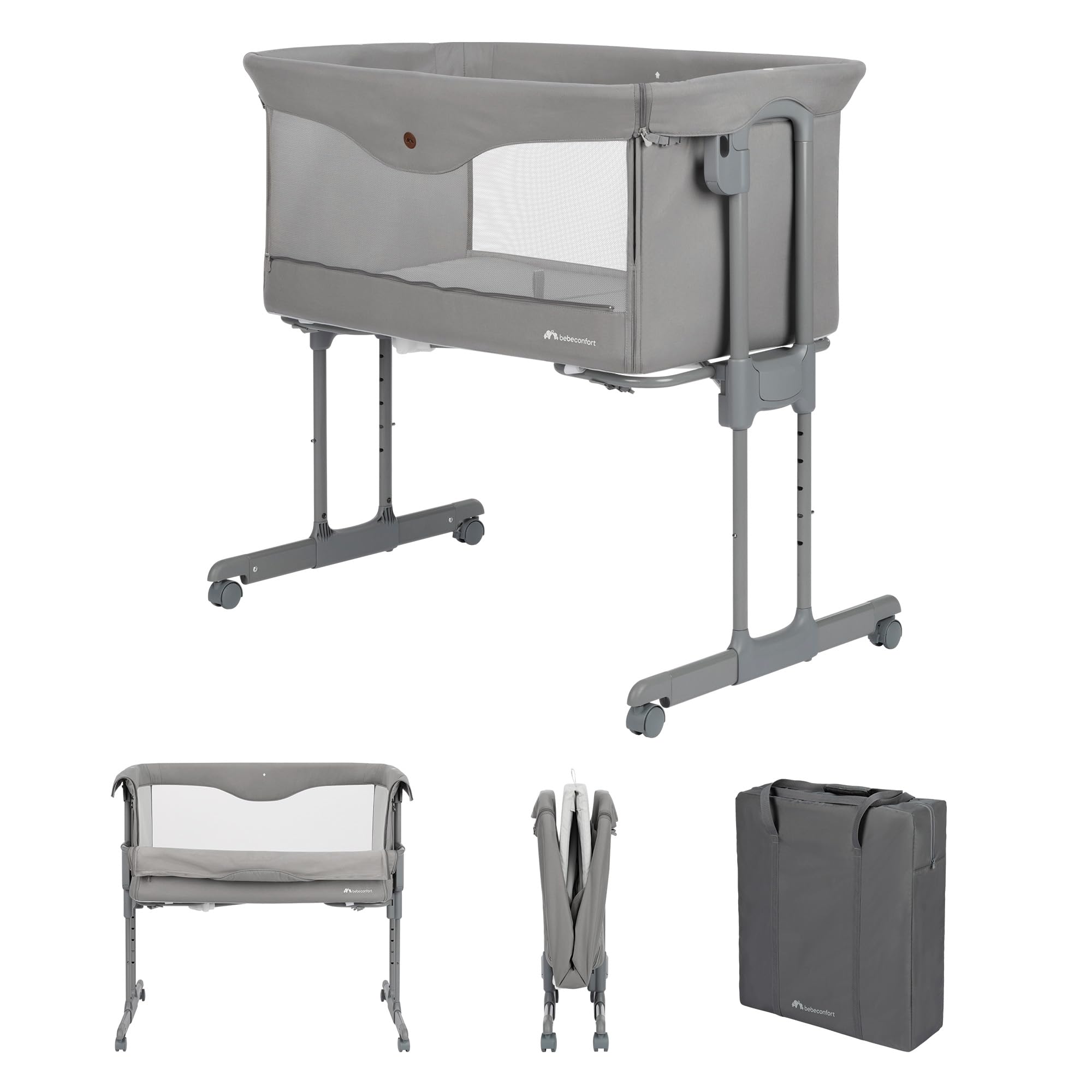 Bebeconfort Amara, Cuna Bebé, 0-6 Meses, 0-9 kg, Cuna Colecho Bebé, Cuna de Colecho y Moisés 2 en 1, Cuna Plegable en 3 Segundos, Fácil de Mover, Práctica Bolsa de Viaje, Tinted Grey