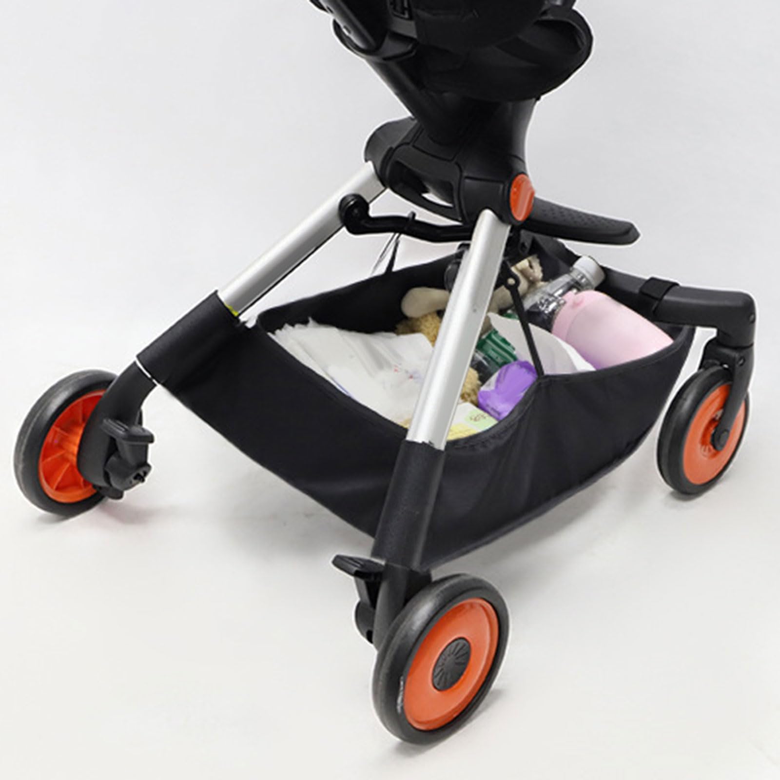 Milageto Unterer Korb für Kinderwagen, Kinderwagenkorb, tragbare Hänge-Organizer-Tasche, Netzzubehör-Organizer für Einkaufsreisen, Reisen, Camping, Schwarz