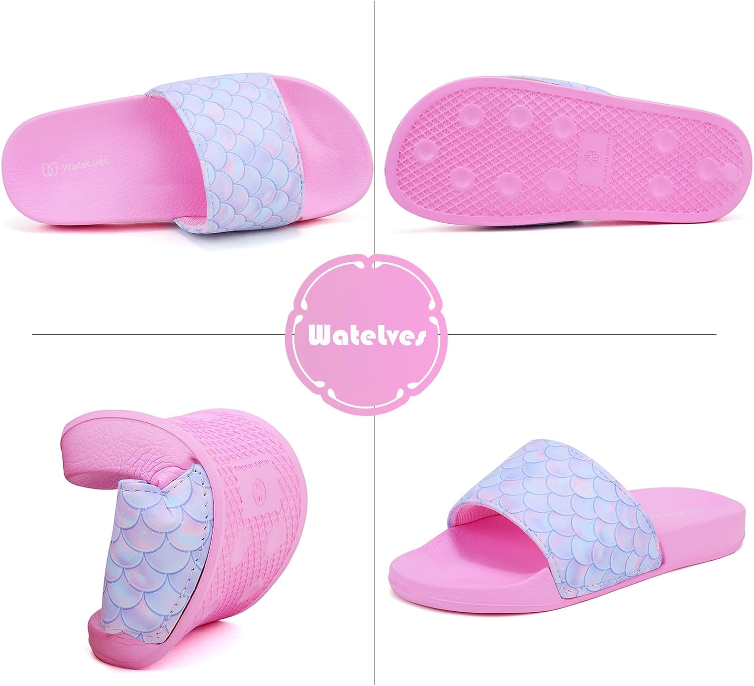 WateLves Girls & Boys Slide Sandals Kids Summer Slippers Slip On for Outdoor Beach Pool Shower (Little Kid/Big Kid) - Image 6