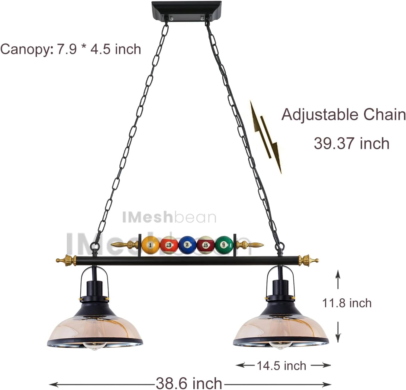 iMeshbean 31" Pool Table Light, Hanging Pool Table Lighting Fixtures Ceiling Lamp Real Billiard Ball Design Pendant Lamp with 2 Glass Shades for Game Room Beer Party