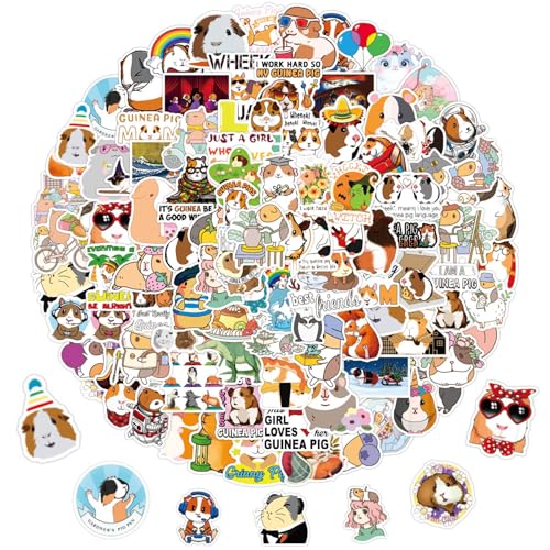 Meerschweinchen Aufkleber,100 Stück Capybara Sticker,Guinea Pig Sticker Tiere,Capibara Geschenk,Cute Sticker,Wasserdicht Vinyl Stickers für Laptop Skateboard Motorrad Fahrrad Scrapbook Koffer Deko