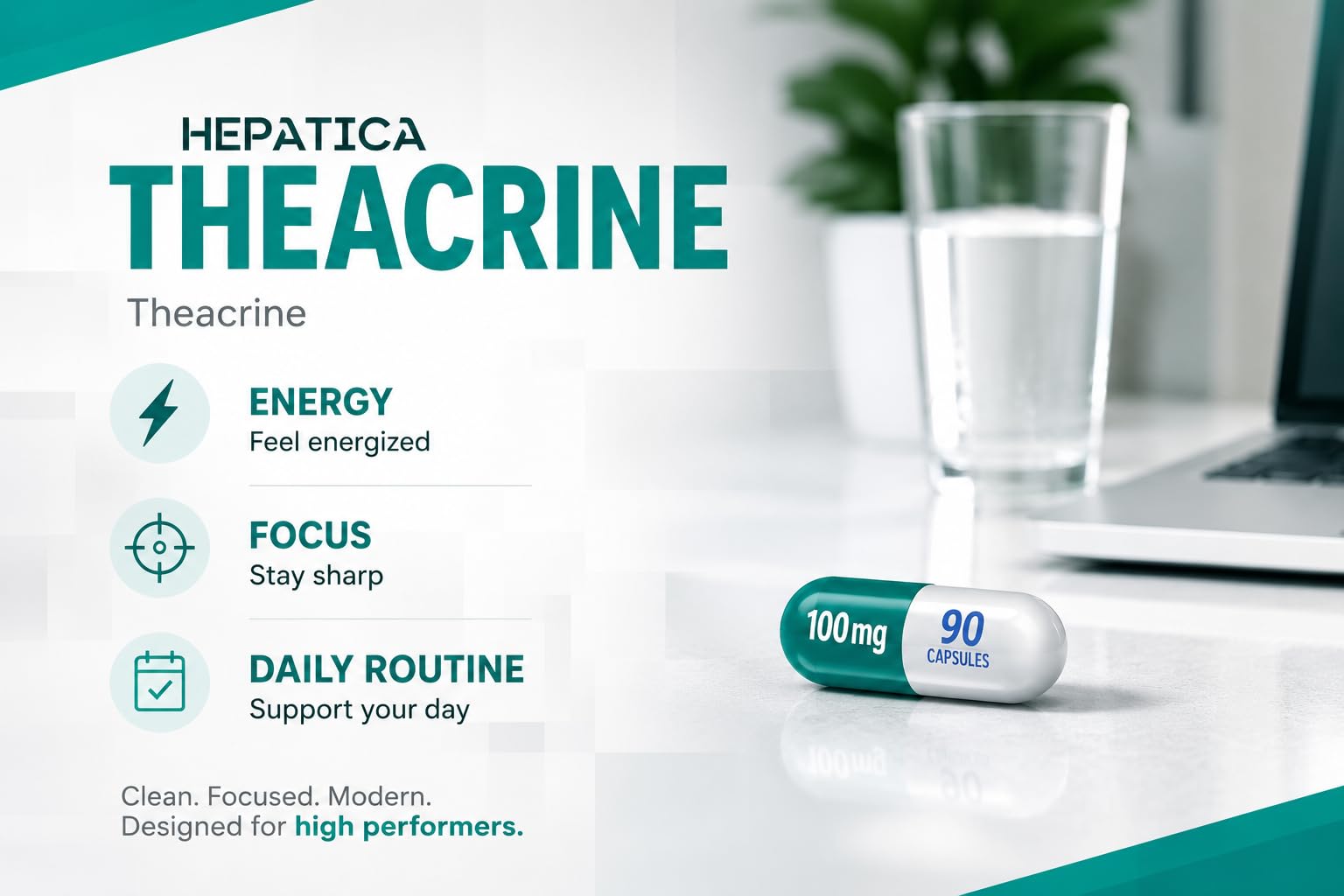Hepatica Théacrine 100 mg | 90 Gélules Véganes | Réserve 3 Mois | Ingrédient Unique | GMP & laboratoire indépendant