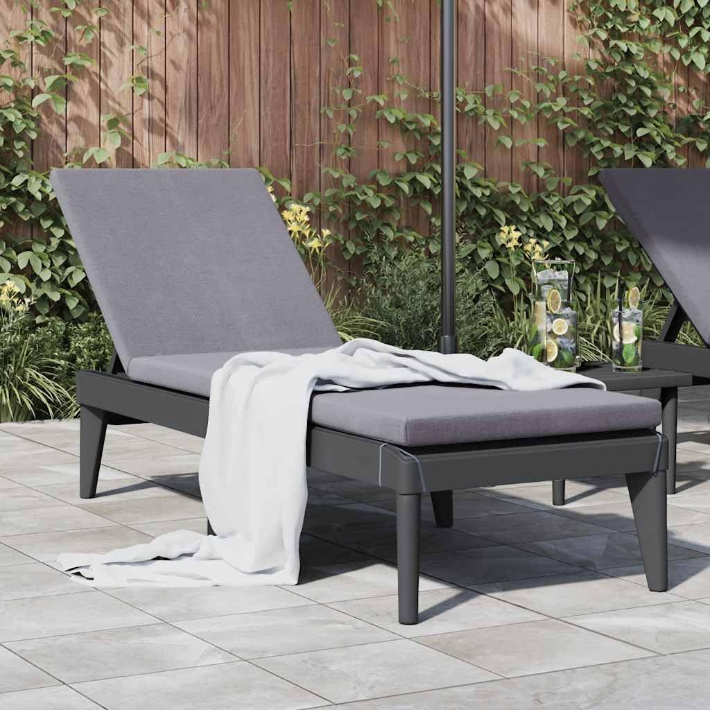 Leżak antracytowy, 186 x 60 x 29 cm, wykonany z wytrzymałego polipropylenu (PP), z regulowanym oparciem, idealny do ogrodu, na balkon, taras, plażę, basen, wellness, kemping, urlop, relaks