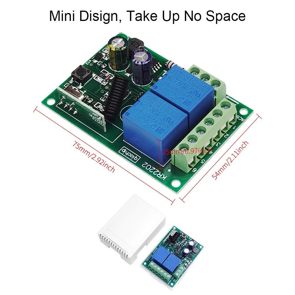 QIACHIP Interrupteur sans fil 220/230 V Télécommande de porte de garage 2 canaux 433 MHz RF 10 A Relais Récepteur 4 émetteurs pour moteur, volets roulants et pompes