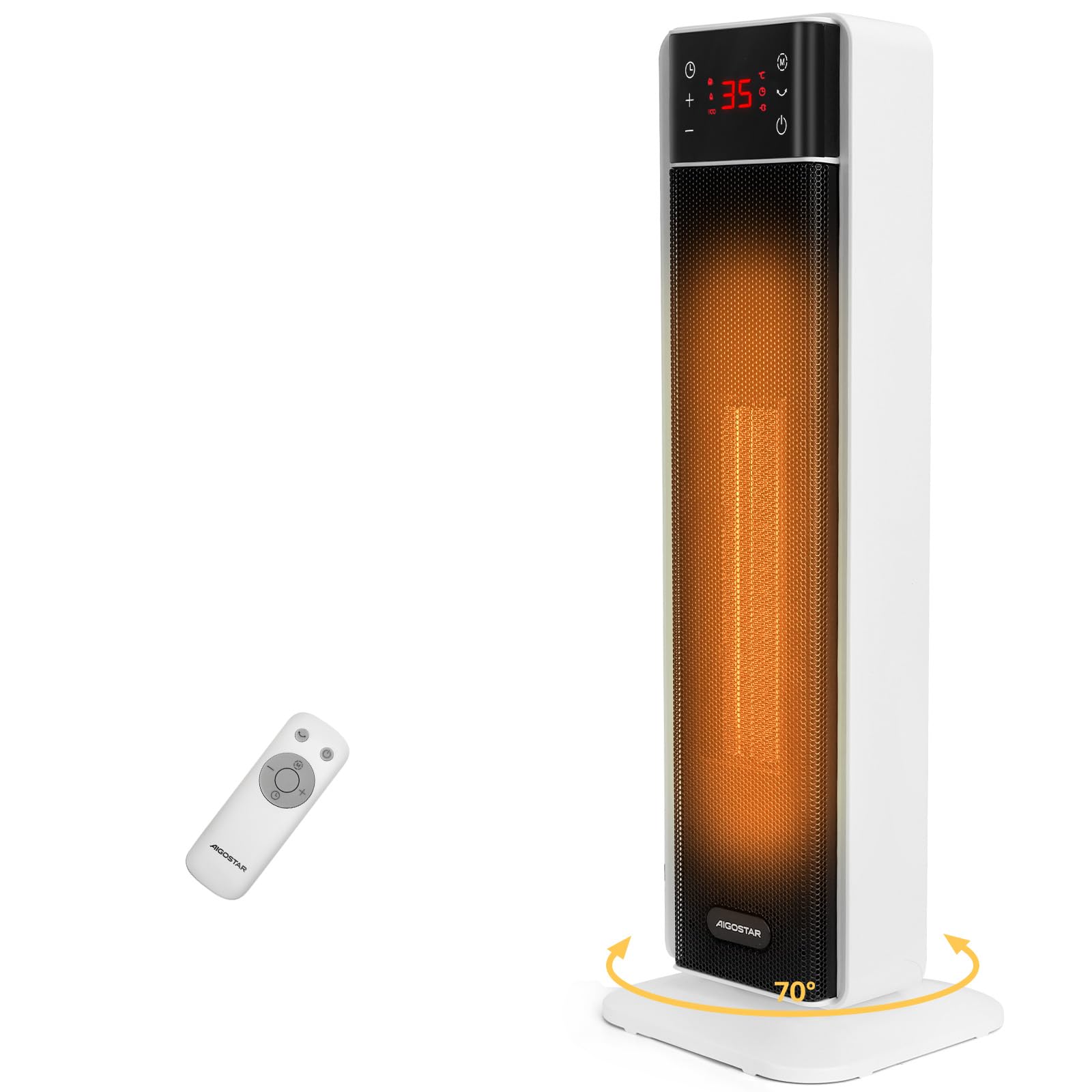Aigostar 2000W Electric Fan Heater, Energy Efficient Space Heater with Remote Control, 70° Oscillation, 4 Modes, 24H Timer, Overheat & Tip-Over Protection - Silent Ceramic Heater for Home/Bedroom