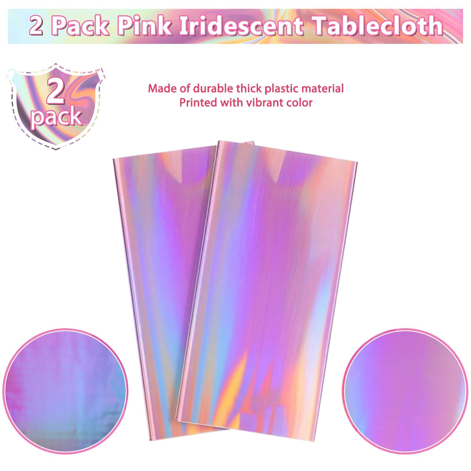 Tovaglie in Plastica Iridescente Olografica, 2 PCS Tovaglia Compleanno Bambina, Lucida per Decorazioni, 137 x 274 cm Tovaglia Rettangolare, per Feste di Compleanno a Tema, Discoteca (Rosa)