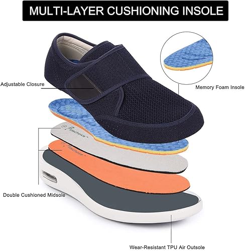 Miniatura 2 de Elitechoice Zapatos para diabéticos para hombres, zapatos para diabéticos de ancho ancho, cierre ajustable, ligeros, transpirables, pies hinchados,