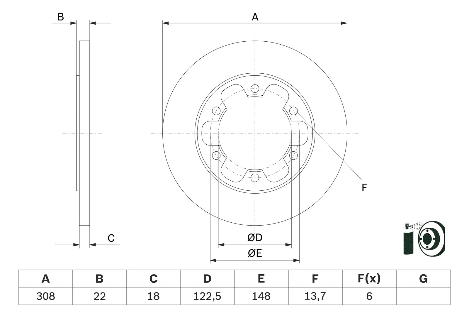 BOSCH 0 986 479 D43, 2 szt Tarcze Hamulcowe tył 308mm