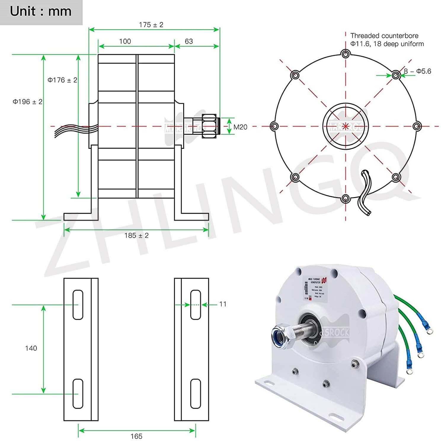 Generador de imán permanente de baja RPM de 3000 W, 5000 W, 6000 W, 8000 W, 9000 W, 10000 W, 12 V, 24 V, 48 V, alternador trifásico, motor generador de imán permanente sin engranajes, bricolaje para