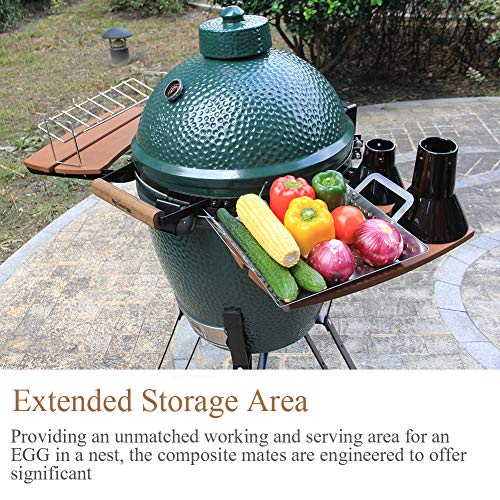 KAMaster Medium Big Green Egg Side Shelves 2 Slat Grill Mates Outdoor Storage Side Table Medium Green Egg Accessories Kamado Grill Parts Replacement HDPE Grill Accessories
