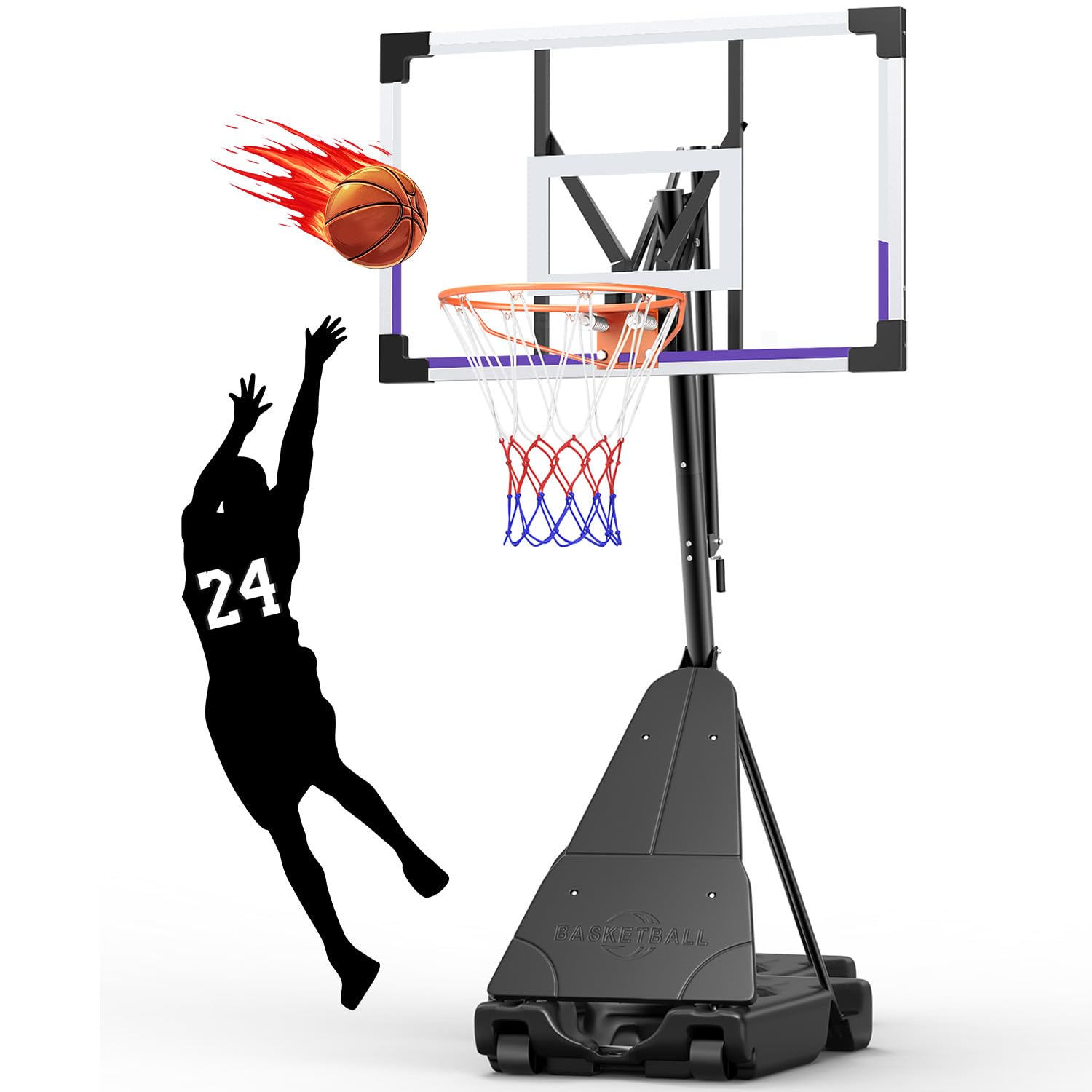 tonbux basketball hoop outdoor 44/48 inch shatterproof pc backboard, 5.25-10ft stepless adjustable height, portable basketball hoop for kids/teens/adults in backyard, driveway and indoor