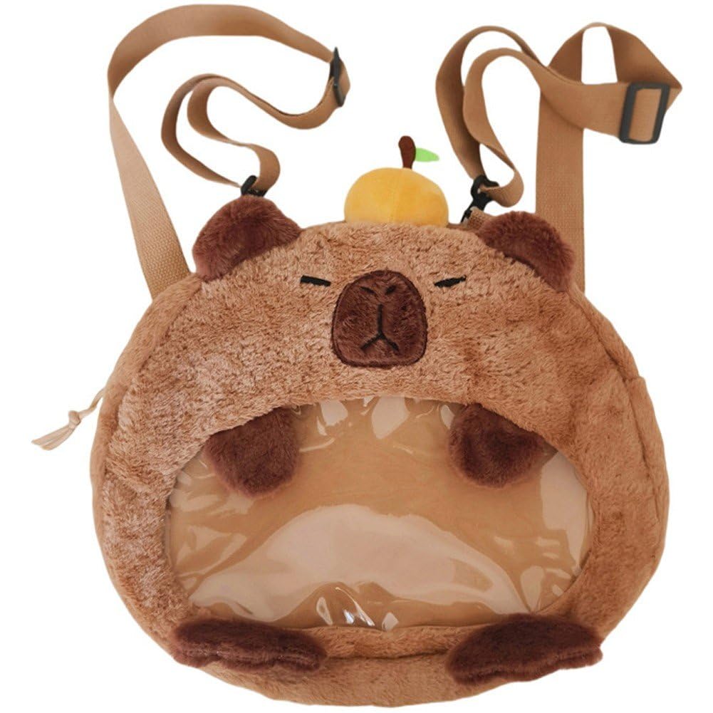 Sac à dos capybara en peluche avec poche transparente et laisse amovible