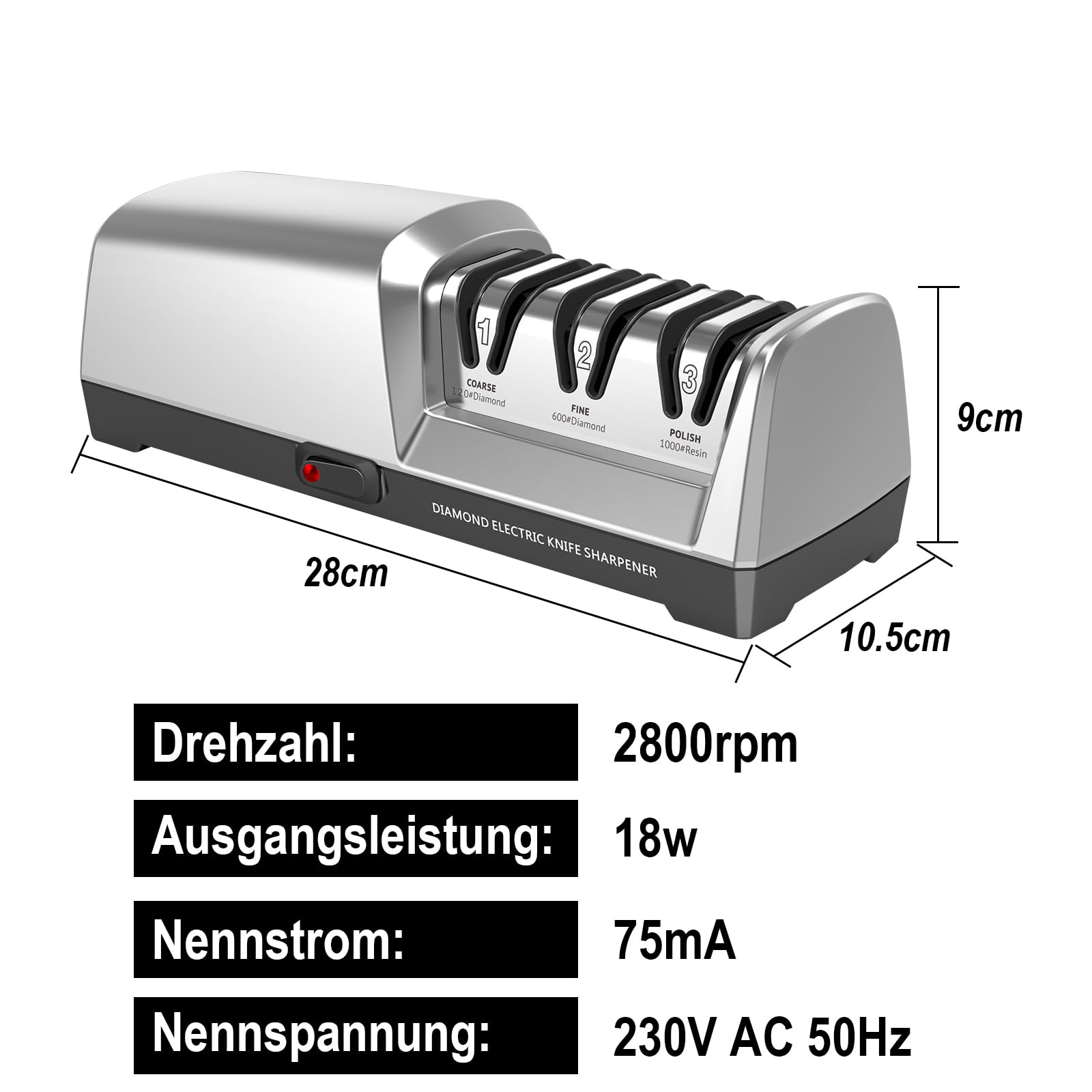 Herboom Elektrischer Messerschärfer, 3-Stufen Messerschärfsystem mit Diamant