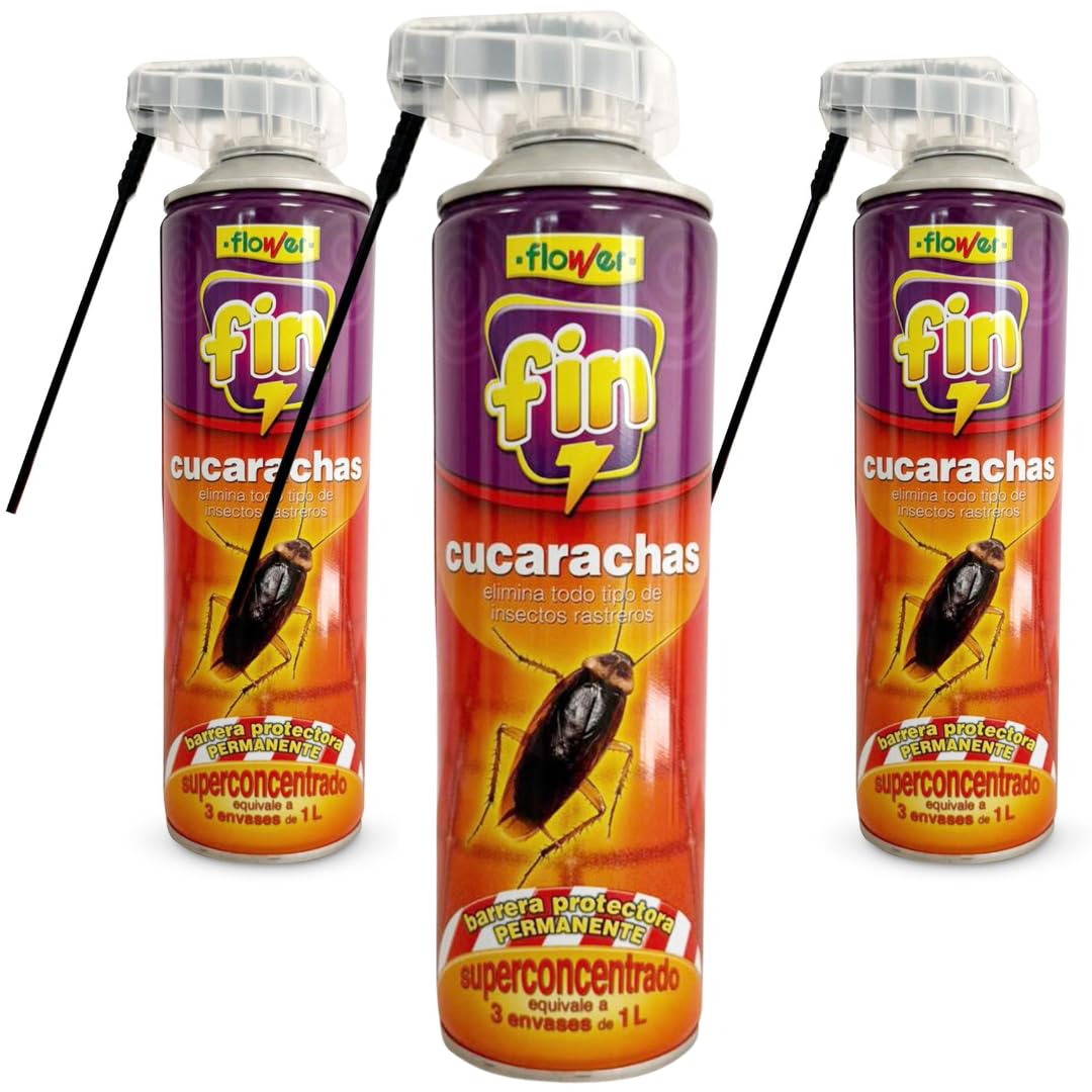 Flower x3 Insecticida Rastreros Spray Super Concentrado 650 ml | Aerosol Elimina Cucarachas, Hormigas e Insectos Interior y Exterior | Formula Potenciada | Canula para Grietas AntiCucarachas