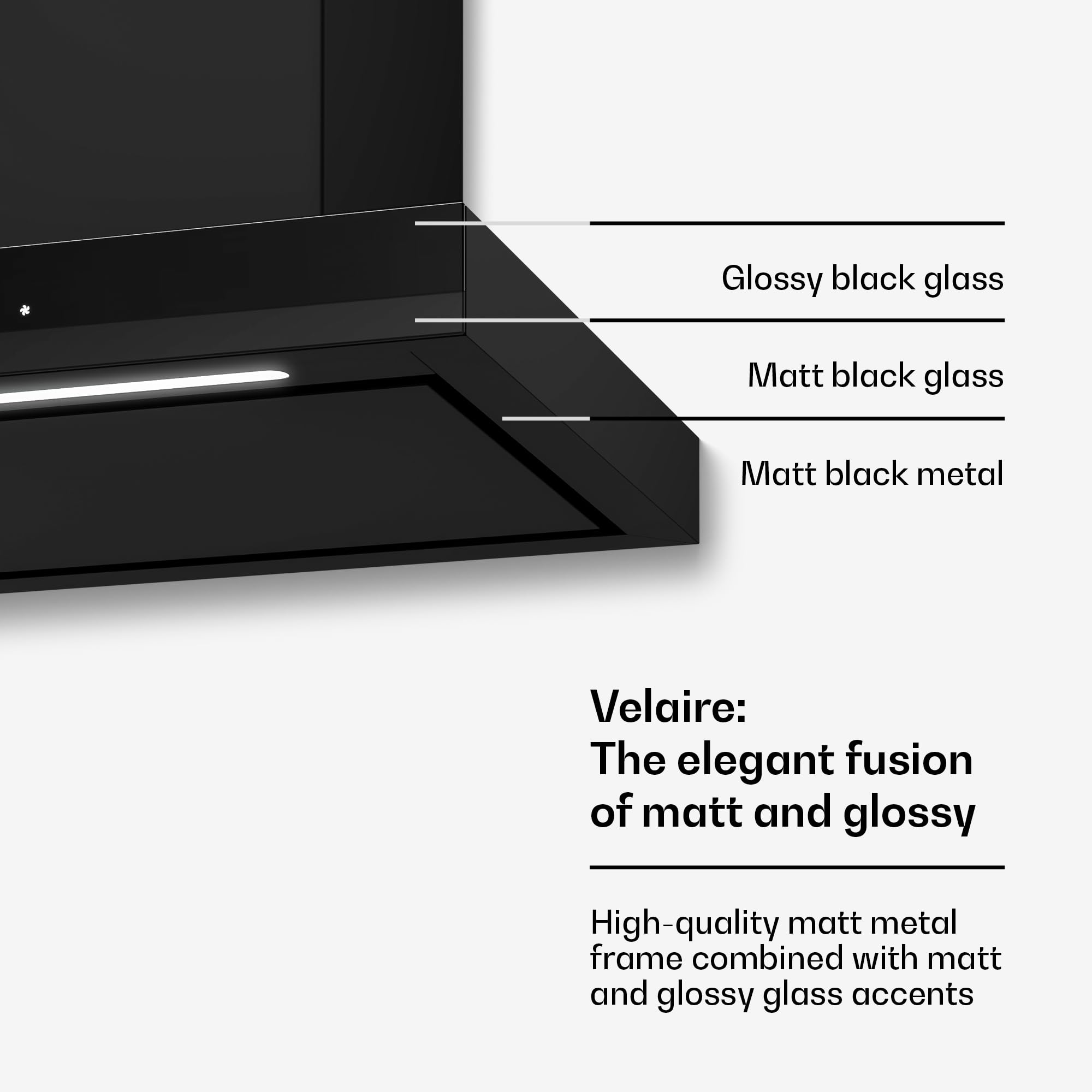 Klarstein Okap kuchenny, Velaire 60 cm – 600 m³/h, efektywność energetyczna A++, sterowanie dotykowe, dioda LED, cichy, filtr aluminiowy i z węglem aktywnym, okap ścienny, czarny