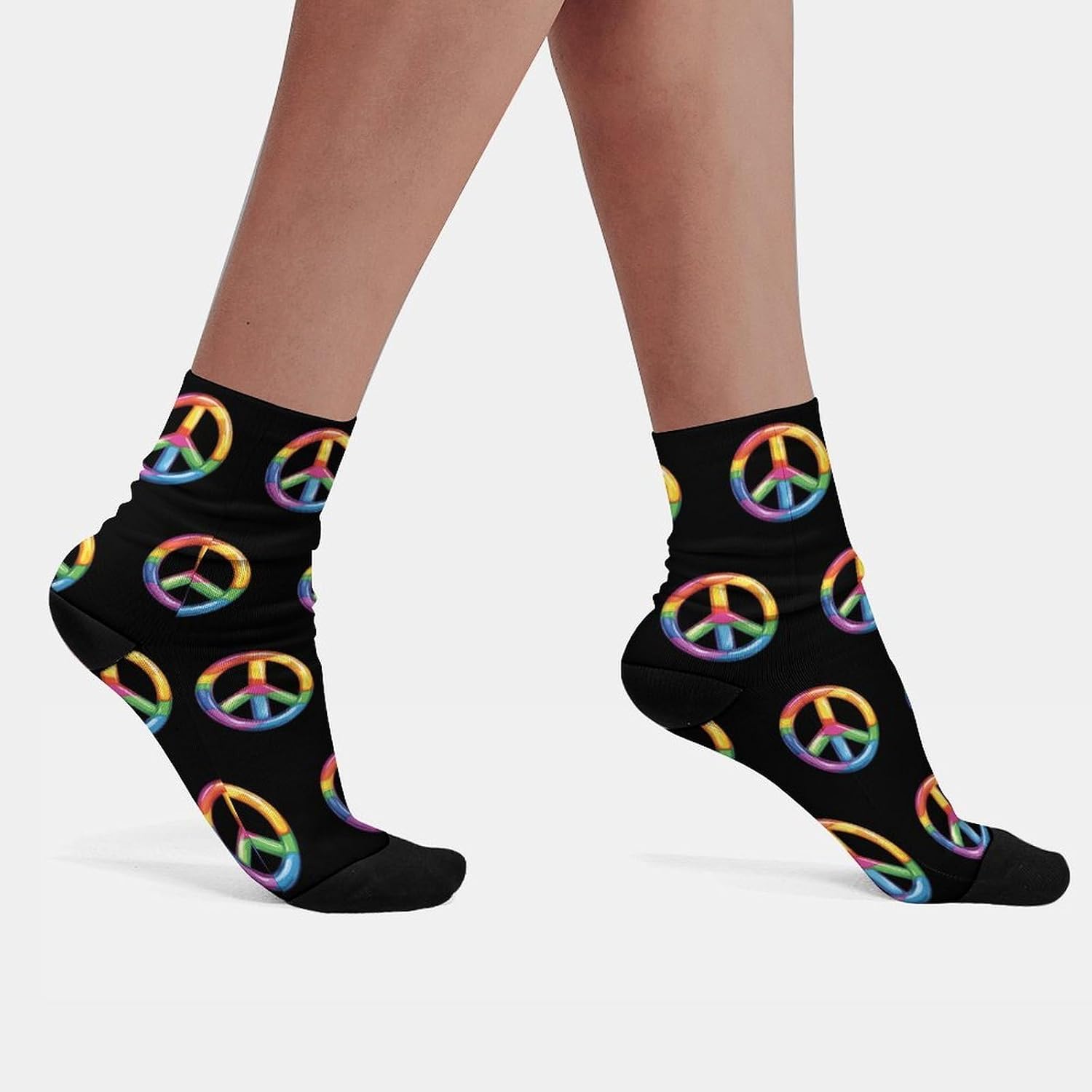 Colorful Peace Sign Symbols Knee High Socks Athletic Long Stockings Sport Casual Crew Tube Sock Boot 30cm