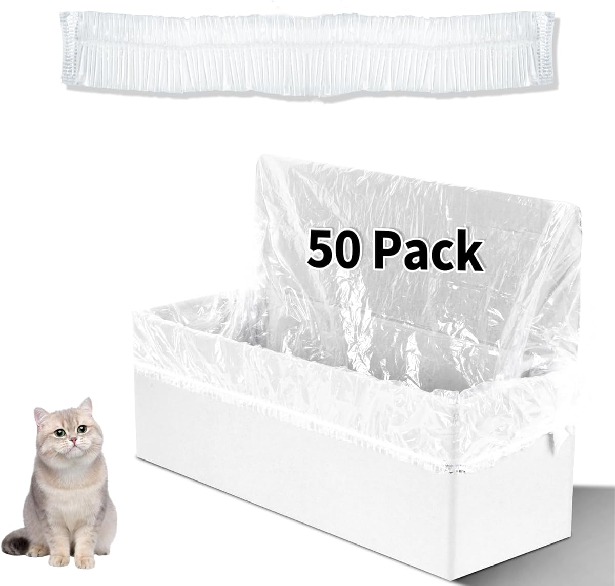 Trash Bags Compatible with Popur X5 Litter Box - with Elastic Band, Thickened Design for Popur X5 Self-Cleaning Cat Litter Box/Home Trash Bags (50 Pcs)