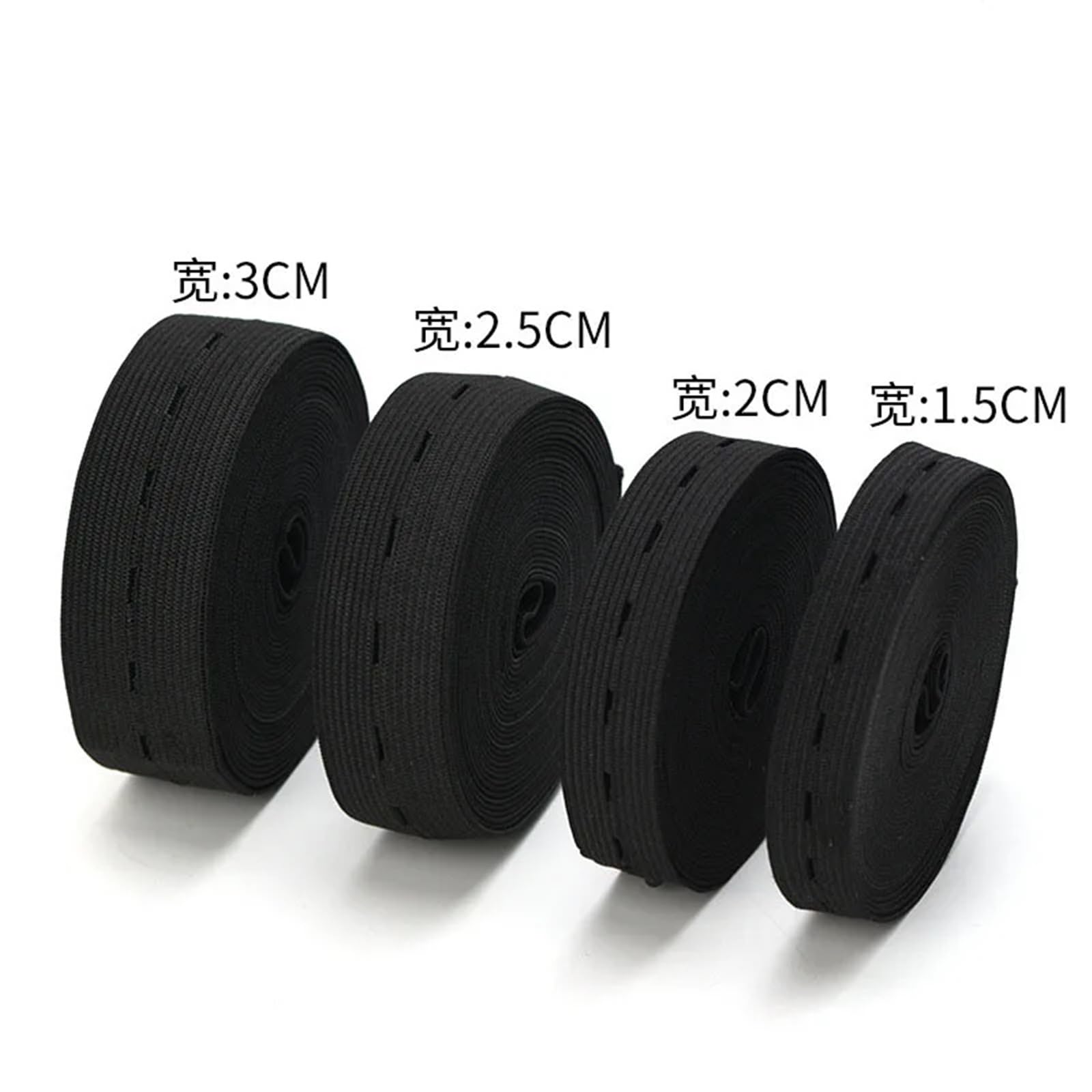 Elástico para coser 8 Uds accesorios de costura DIY 15mm 20mm 25mm 30mm agujero botón banda elástica blanco negro ojal pantalones cintura ajustable 5 metros(25mm black)