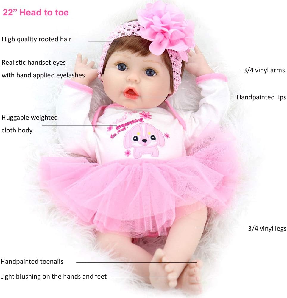 Buу 1 gеt 1 🔥 Aori Reborn Baby Doll Realistic Baby Girl 22 Inch Lifelike Newborn Dolls in Soft Vinly and Weightd Body with Little Puppy Gift Set