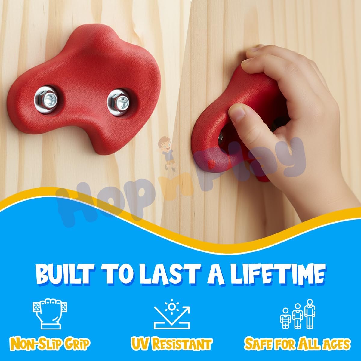 Hop N Play Large Rock Climbing Holds Play Set for Kids, Adult Wall Climbing Stone for DIY Children Playground, Wood Block, Pack of 12 3
